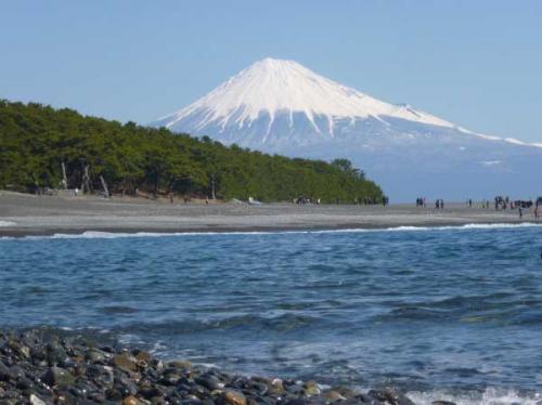羽衣の松下海岸から見る富士山と松林が織りなす景色